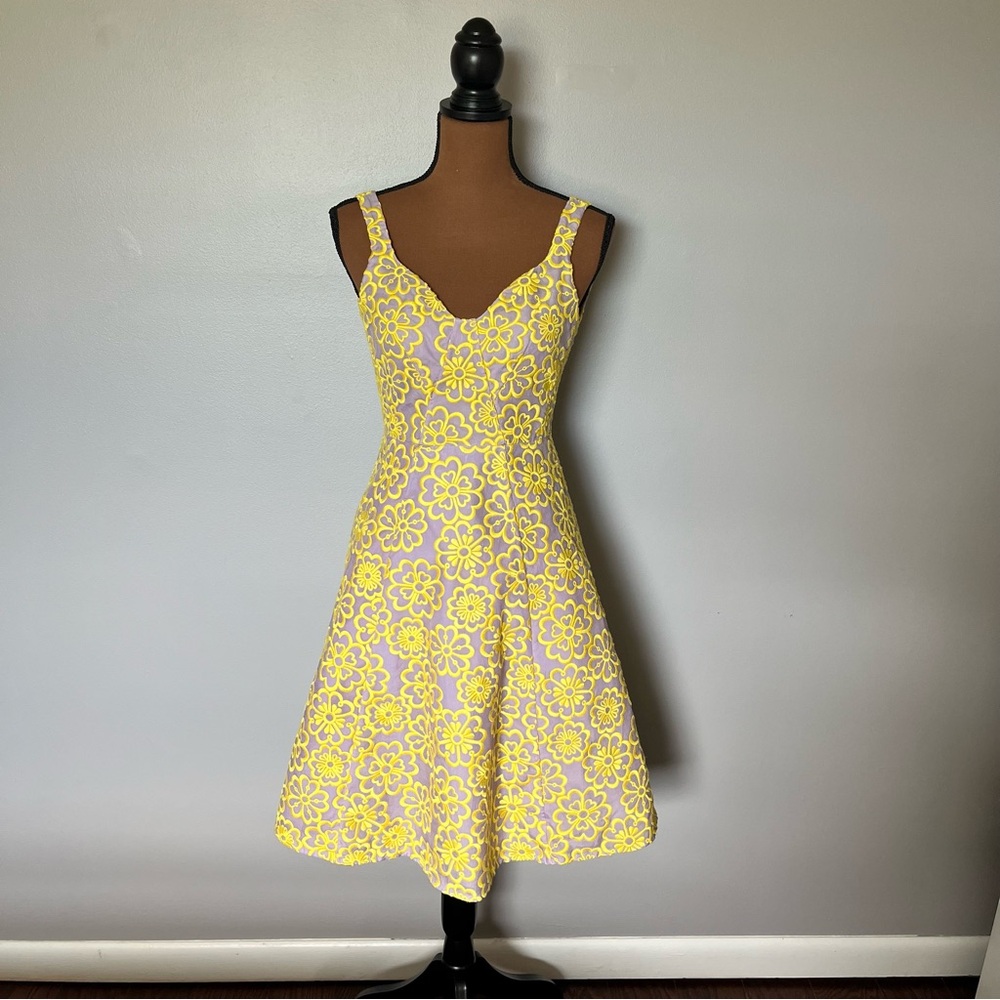 Kate Spade Floral Organza Dress in Lilac and Yellow, size 00
